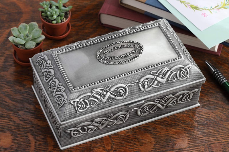 Biddy Murphy Irish Gifts Celtic Pewter Jewelry Box, May the Road Rise Medallion, Velvet Lined, Imported - Image 2